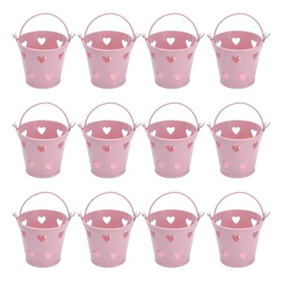 12pcs Metal Bucket Hollow Heart Shaped Bucket with Handle for Candies Outdoor Flower Cosmetics Snack Bucket Suitable for Weddings Birthday Parties