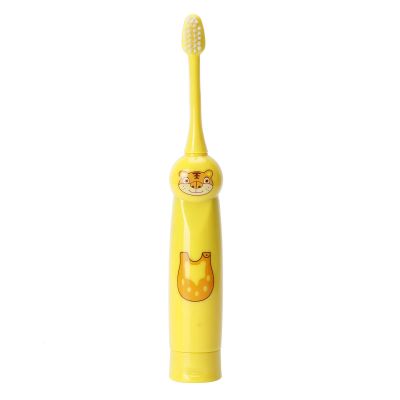 3 Colors Children Electric Toothbrush with 2 Brush Heads Cartoon Pattern Waterproof Teeth Cleaning Brush Gift for Kids(Yellow)