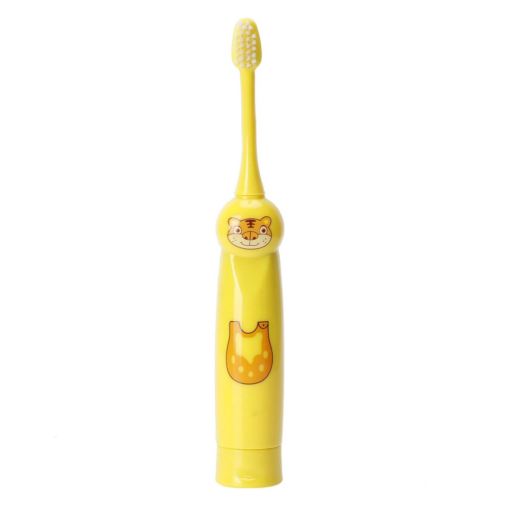 3 Colors Children Electric Toothbrush with 2 Brush Heads Cartoon Pattern Waterproof Teeth Cleaning Brush Gift for Kids(Yellow)