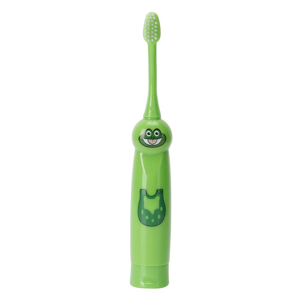 3 Colors Children Electric Toothbrush with 2 Brush Heads Cartoon Pattern Waterproof Teeth Cleaning Brush Gift for Kids(Green)