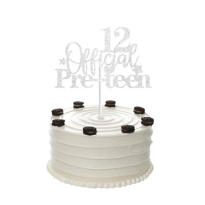 12th Birthday Cake Topper, Silver Glittery 12 Official Pre-Teen Cake Topper for Boys Girls 12 Years Old Birthday Party Decorations (Silver)