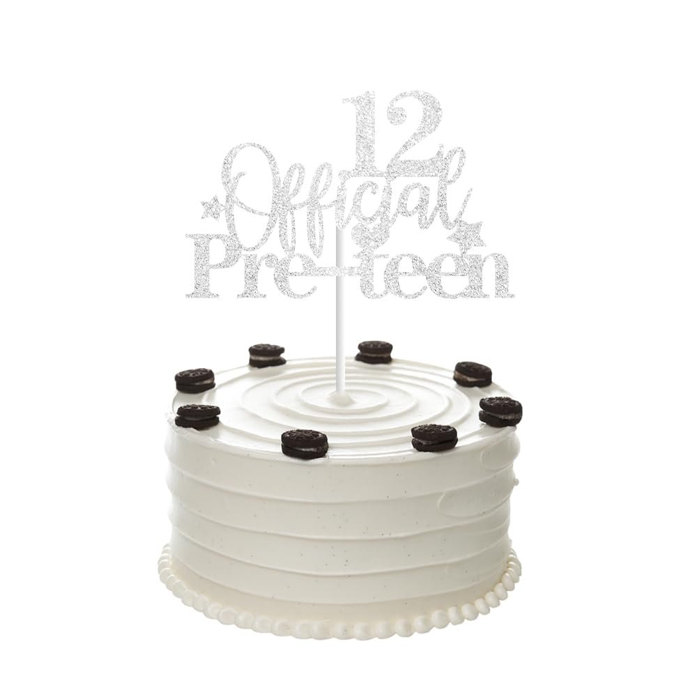 12th Birthday Cake Topper, Silver Glittery 12 Official Pre-Teen Cake Topper for Boys Girls 12 Years Old Birthday Party Decorations (Silver)