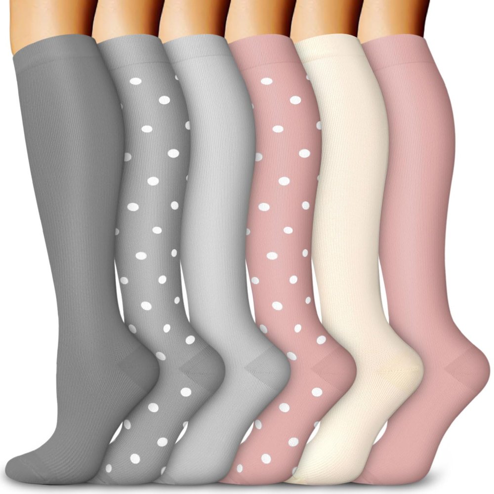 4 Pairs Copper Compression Socks for Women & Men Circulation 15-20 mmHg - Best Support for Nurses, Running, 03 A-gray/Pink, Small-Medium