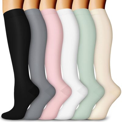 4 Pairs Copper Compression Socks for Women & Men Circulation 15-20 mmHg - Best Support for Nurses, Running, 03 Black/Gray/Pink/White/Green/Beige, Small-Medium