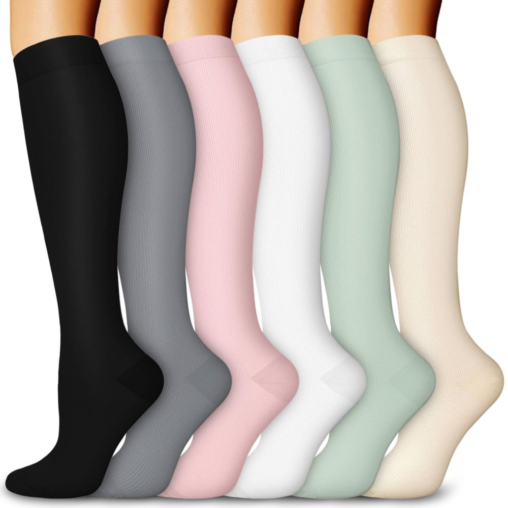 4 Pairs Copper Compression Socks for Women & Men Circulation 15-20 mmHg - Best Support for Nurses, Running, 03 Black/Gray/Pink/White/Green/Beige, Small-Medium