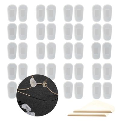 20 Pairs of Eyeglass Nose Covers and 2 Pieces of Eyeglass Cloth, Push-On Silicone Nose Pads, Non-Slip Sunglass Pads, Eyeglass Pads for Eyeglasses Sunglasses (Clear)