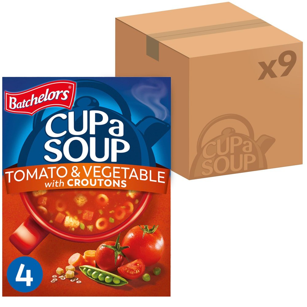 Batchelors Cup a Soup Tomato & Vegetable Instant Soup, 4 Sachets Per 104 g Box (Total 9 Boxes = 36 Sachets)