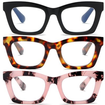 Fsread Oprah Style Reading Glasses for Women - 3 Pack Stylis Readers with Blue Light Blocking and Spring Hinge +1.0