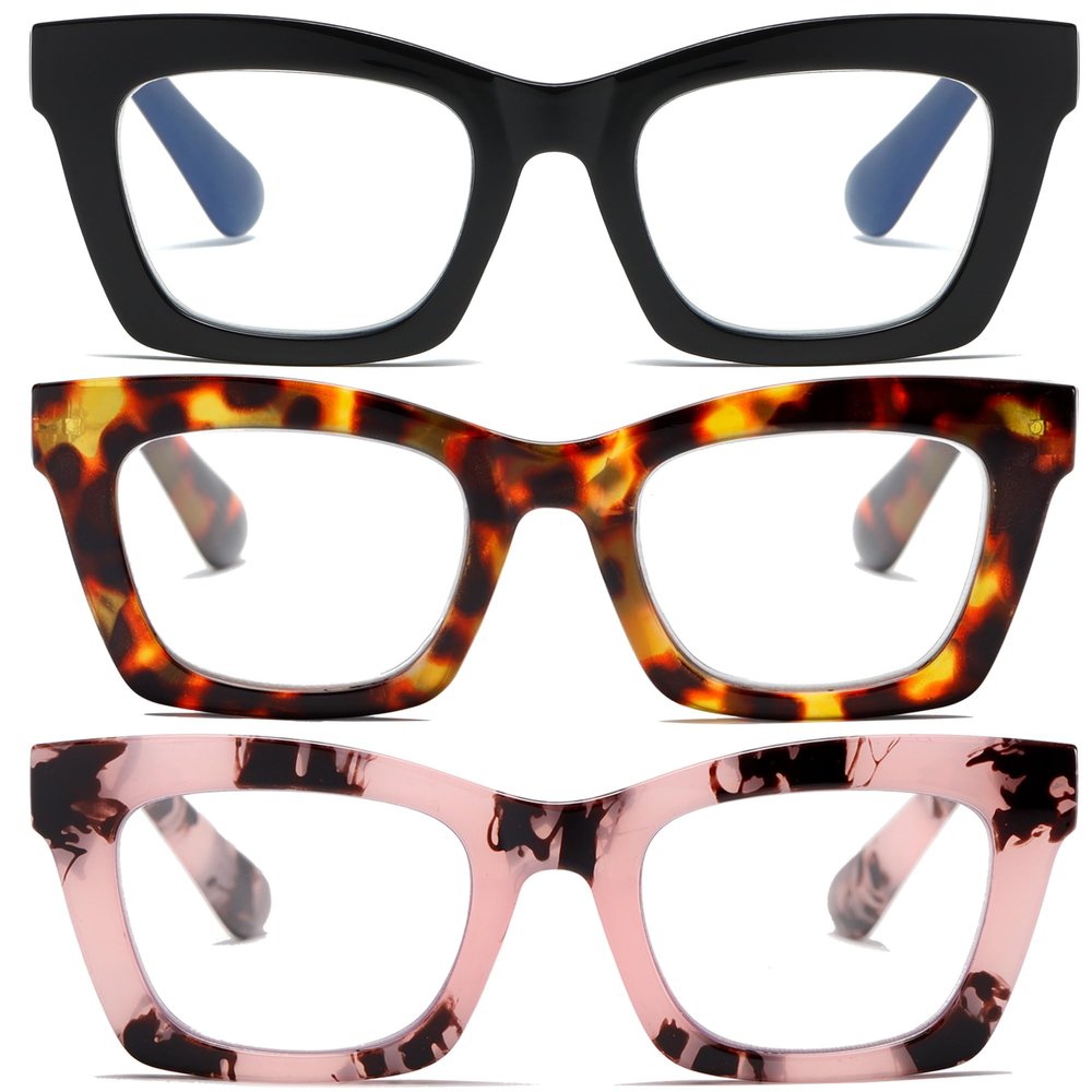 Fsread Oprah Style Reading Glasses for Women - 3 Pack Stylis Readers with Blue Light Blocking and Spring Hinge +1.0