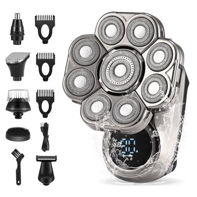 Jalann Head Shavers for Bald Men, 9D Skull Shaver for Men, 6 in 1 Men's Head Shavers, Wet & Dry Electric Razor Hair Trimmer with LED Display, Rechargeable Grooming Kit with Beard Clippers Nose Trimmer