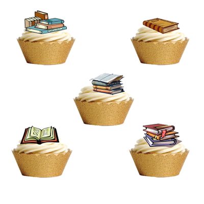 24 Stand Up BOOK Themed Edible Wafer Paper Cake Toppers Decorations