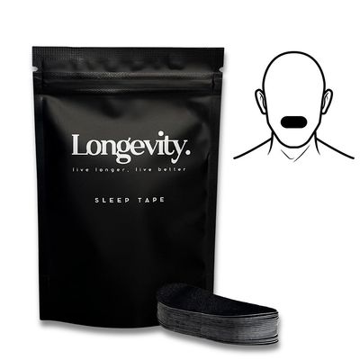 Longevity Sleep Tape - 30 Strips (Black) - Dermatologically Tested Mouth Tape for Sleeping, Women and Men - Supports Nasal Breathing and Reduces Snoring - 95% Cotton, Rayon-Free Mouthtape