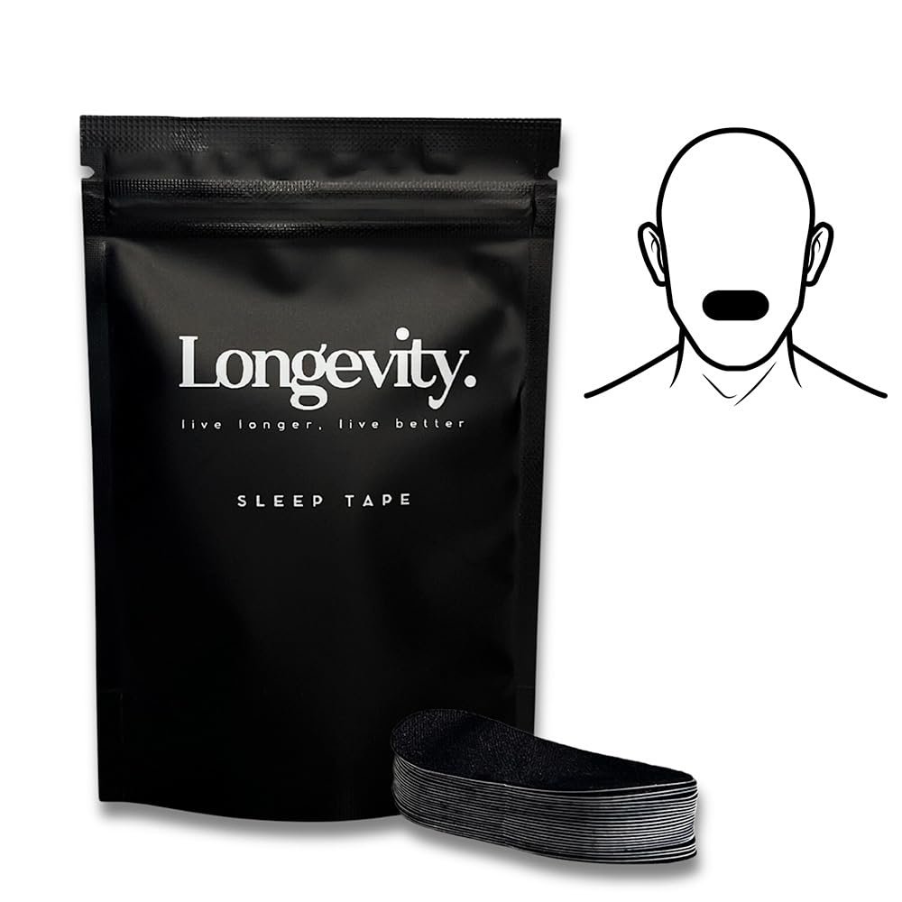 Longevity Sleep Tape - 30 Strips (Black) - Dermatologically Tested Mouth Tape for Sleeping, Women and Men - Supports Nasal Breathing and Reduces Snoring - 95% Cotton, Rayon-Free Mouthtape