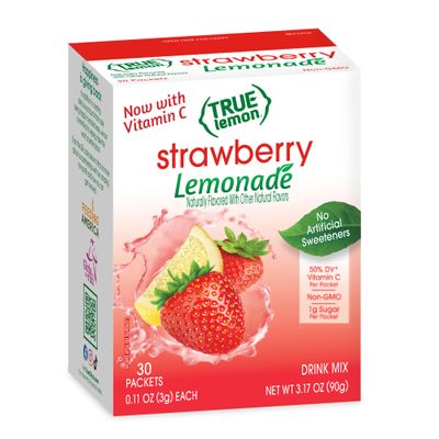 True Lemon Strawberry Lemonade Water Enhancer Drink Mix (30 Count), Low Calorie Drink Mix Packets for Water, Powdered Drink Mixes & Flavors, Individual Drink Packets, Water Flavor Packets with Stevia