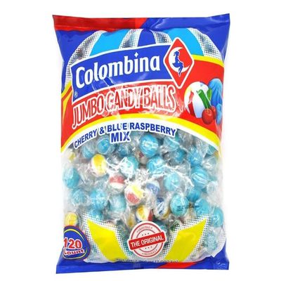 Colombina Jumbo Candy Balls Cherry & Blue Raspberry Mix Bag of 120 (Pack of 1) Sweet Treats for Parties, Events, Sharing and Summer Fun