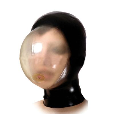 Buffny Halloween Hood face Masker,Sexy Natural Latex Head Cover Mask for Party Nightclub Prom Cosplay Fetish,Elastic,with Transparent Face and Ventilation Holes-Black||XXL