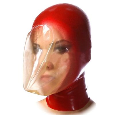 Buffny Halloween Hood face Masker,Sexy Natural Latex Head Cover Mask for Party Nightclub Prom Cosplay Fetish,Elastic,with Transparent Face and Ventilation Holes-Red||XS