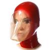 Buffny Halloween Hood face Masker,Sexy Natural Latex Head Cover Mask for Party Nightclub Prom Cosplay Fetish,Elastic,with Transparent Face and Ventilation Holes-Red||XS view 1