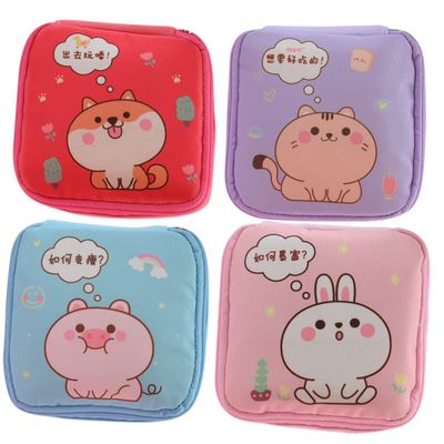 Anneome 4pcs Canvas Period Bag Reusable for Girls Travel Sanitary Napkin Storage Bags for Toiletry Needs