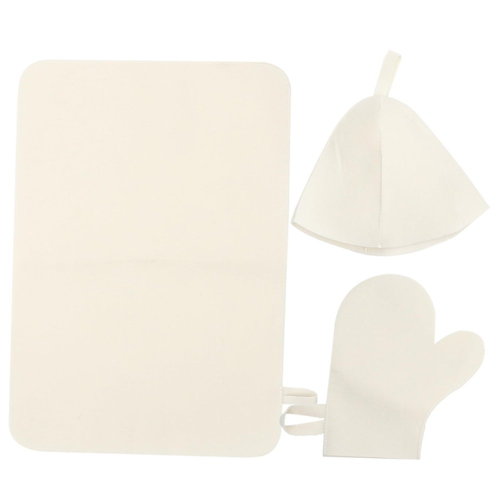 Gogogmee 1set Sauna Set Felt Sauna Hat Glove Pad Lightweight for Hair for Women and Family