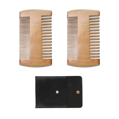 2 Mahogany Beard Combs, With A 10 * 10cm Black Leather Storage Bag, Reversible, Anti-static, Suitable For Hair And Beard