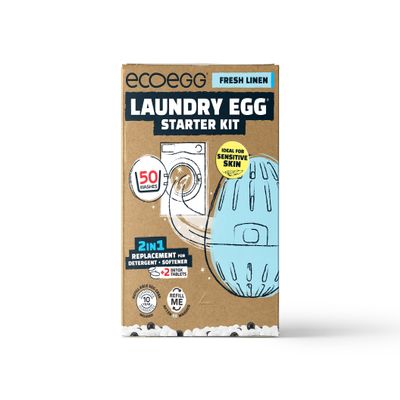 Ecoegg Starter Kit | Detergent and Fabric Softener Replacement | Non bio and no enzymes, chlorine bleaches, phosphates, parabens, SLS/SLES or palm oil | Vegan | Sensitive Skin | Fresh Linen 50 Washes