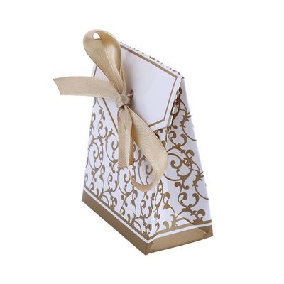 QANYEGN 10PCS Elegant Wedding Candy Bags, 2 Colors Paper Bags with Ribbon, Gift Bags for Party Favors and Gifts(Golden)