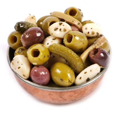 Dorri - Marinated Mixed Olives Basil and Garlic (Santorini) 1.5kg | Premium Green and Black Olives, Greek Olives, Pickled Garlic, Healthy Party Snack (Available from 250g to 3kg)