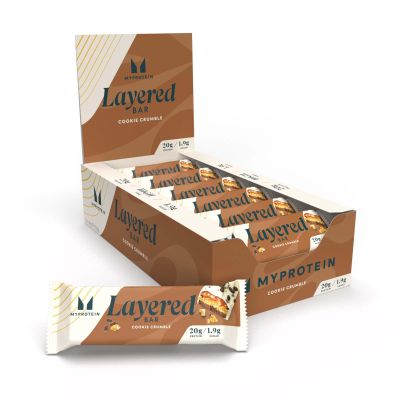 MyProtein Layered Protein Bar - Cookie Crumbles Flavor, 20g Protein, Low Sugar & High Fibre, 12 x 60g Bars, Multilayered Snack for Active Lifestyles