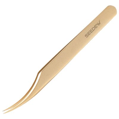 SEEEDEW Tweezer for Eyelash Extensions - 1 PCS Stainless Steel Curved Pointy Dolphin Tweezer Professional Isolation Precision Tools for False Lash Application, Beginner(Golden)