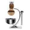 Linkidea Universal Safety Razor Brush Stand with Shaving Bowl, Men's Stainless Steel Grooming Holder and Soap Bowl for Bathroom, Compatible with Gillette Vector 3 (Silver) view 2