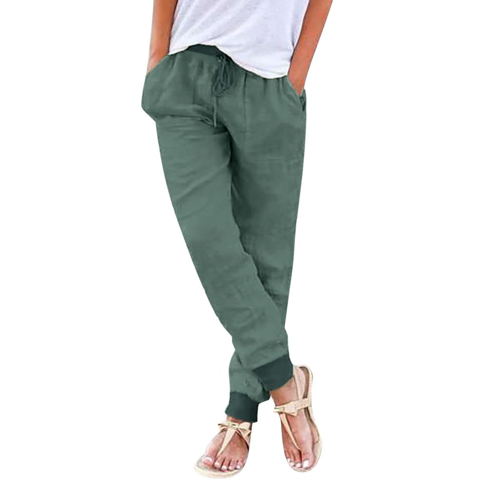 2023 Women's Summer Casual Cotton Linen Fabric Trousers Linen Trousers Women's Summer Capri Summer Trousers Women's Lightweight 7/8 Fabric Trousers Women's Summer Trousers TY, P1-dark blue, XXXL