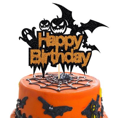 WRACKKIAR Happy Halloween Cake Topper-Ghost Birthday Cake Pick-Birthday Witch Cake Topper-Halloween Party Decoration Glitter Supplies(3)