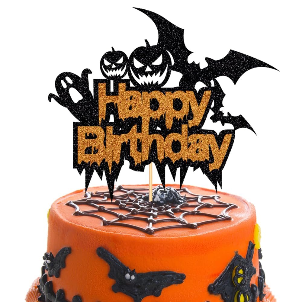 WRACKKIAR Happy Halloween Cake Topper-Ghost Birthday Cake Pick-Birthday Witch Cake Topper-Halloween Party Decoration Glitter Supplies(3)