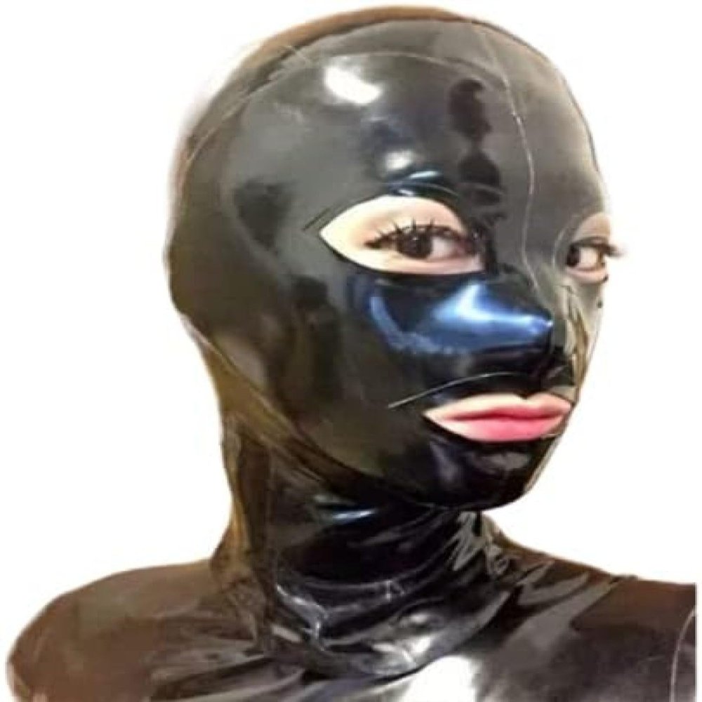 ANTIY Hot Latex Hood Back Zipper Rubber Mask Costumes For Men Women,Black,Black,3X-Large