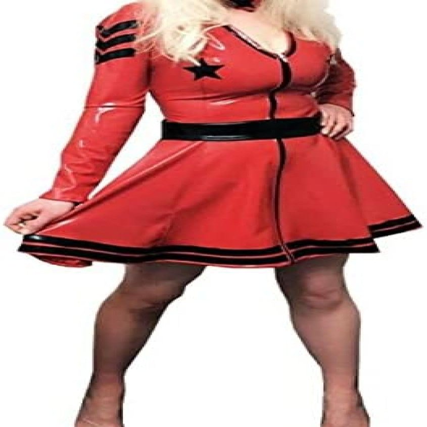 100% Rubber Kleid Lady Ruffle Mini Dress,Red,XX-Large