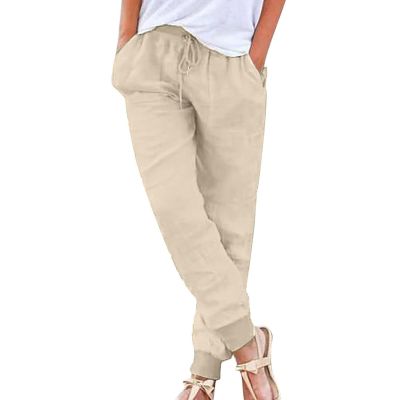 2023 Women's Summer Casual Cotton Linen Fabric Trousers Linen Trousers Women's Summer Capri Summer Trousers Women's Lightweight 7/8 Fabric Trousers Women's Summer Trousers C*, beige, XXXL
