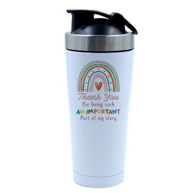 Getagift Teachers Gift, Thank You For Being Such An Important Part Of My Life, Teacher Appreciation Gift, 500ml Aluminium Shaker Bottle for Supplement Shakes - Easy Clean, Durable Cup. (White)
