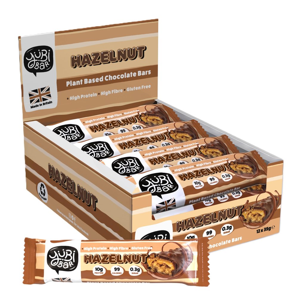 Yubi Hazelnut - 12 Pack - Protein Bars - 99 Calories, High Protein, High Fibre, Low Sugar, Gluten Free and Dairy Free - Healthy Snacks/Nutrition Bar - Chocolate Bars - 420g