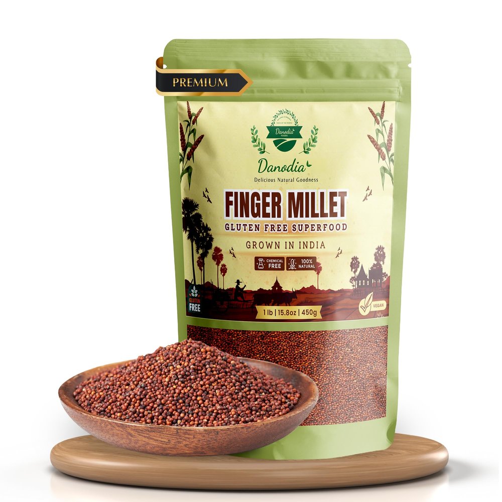 Danodia Foods Whole Grain Finger Millet (Ragi) - 1lb (500g) | Hulled, Unpolished, Gluten-Free, Natural Superfood | High in Iron, Calcium, Fiber & Protein | Non-GMO, Low GI