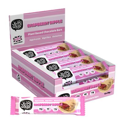 Yubi Raspberry Ripple - 12 Pack - Protein Bars - 99 Calories, High Protein, High Fibre, Low Sugar, Gluten Free and Dairy Free - Healthy Snacks/Nutrition Bar - Chocolate Bars - 420g