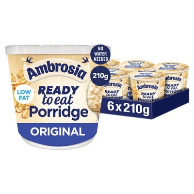 Ambrosia Original Ready to Eat Porridge Pots With British Wholegrain Oats, 210 g (Pack of 6)