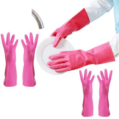 FCSHFC 3 Pairs Non-Slip Rubber Gloves Reusable Cleaning Gloves, Dishwashing Gloves Kitchen Washing Up Gloves for Household (Color : Pink, Size : M)