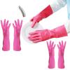 FCSHFC 3 Pairs Non-Slip Rubber Gloves Reusable Cleaning Gloves, Dishwashing Gloves Kitchen Washing Up Gloves for Household (Color : Pink, Size : M) view 1