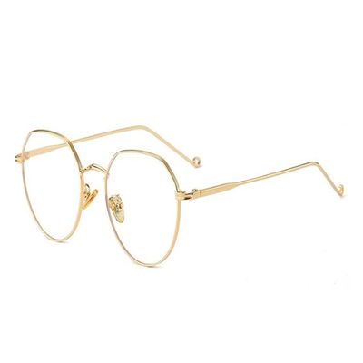 LTSRLL Trendy Round Metal Frame Women, Vintage Oval Blue Light Reading Computer Goggle Readers, Anti Eye Strain Eyeglasses (Color : Golden, Size : +150)
