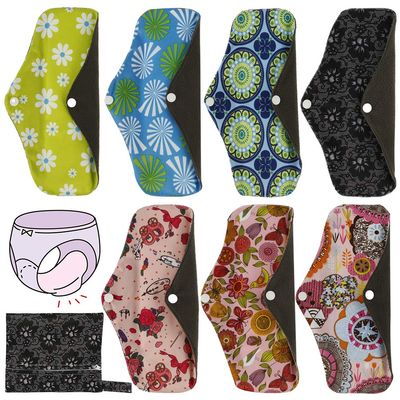 7Pcs Reusable Period Pads, 4 Layer Sanitary Towels Pads, 18 * 25.5cm Washable Cloth Menstrual Sanitary Towels with Storage Bag