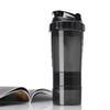 Black Protein Shaker Bottle - With Mixing Ball For Shake - Leak Proof Lid & Twist Off 3 Supplement Storage Compartments Pill Tray - Black Sports Water Bottle - Leak proof Protein Powder Shaker- 500ml view 1