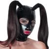ANTIY Black Latex Hood With Double Black Ponytail Wig Back Zipper Rubber Mask Cosplay Party,Without Wig(hollow Hair Tube),XX-Large view 1