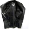 Black Latex Hood with Double Hair Braid Holes(Not Wig) Back Zipper with White Trim Rubber for Women,Small view 2