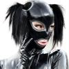 Black Latex Hood with Double Hair Braid Holes(Not Wig) Back Zipper with Silver Trim Rubber Mask for Women,X-Small view 1
